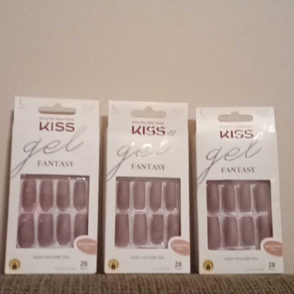NIB 3 Sets of Kiss Gel Fantasy Nails, Long (28 per box) - Soy Ink